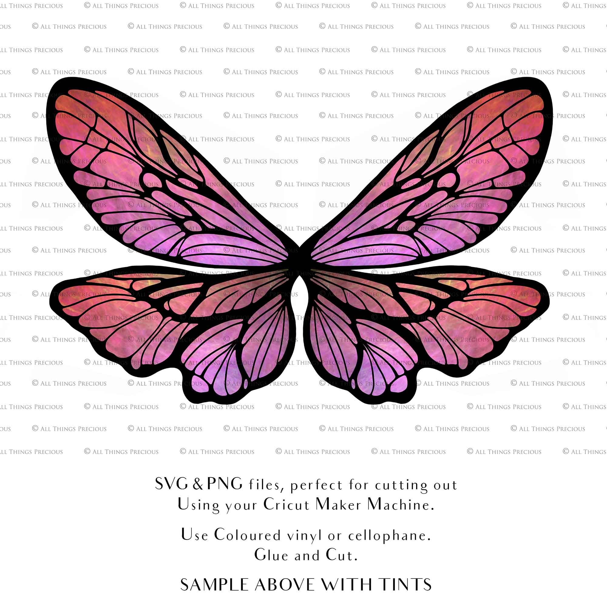 SVG & PNG Fairy Wing files for Cricut or Silhouette Cameo Cutting Machine. To create wearable fairy wings, in adult or children sizes. Simply load the design into design space for Cricut, re size and you are set to go!  These are Individual Wing Pieces, for you to cut and assemble. This is a DIGITAL product.